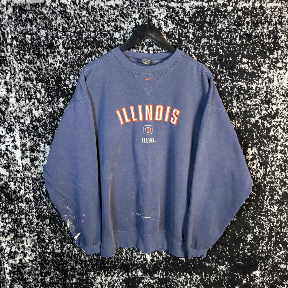 Vintage Y2k Nike University Of Illinois Center Swoosh Embroidered Crewneck Sz L